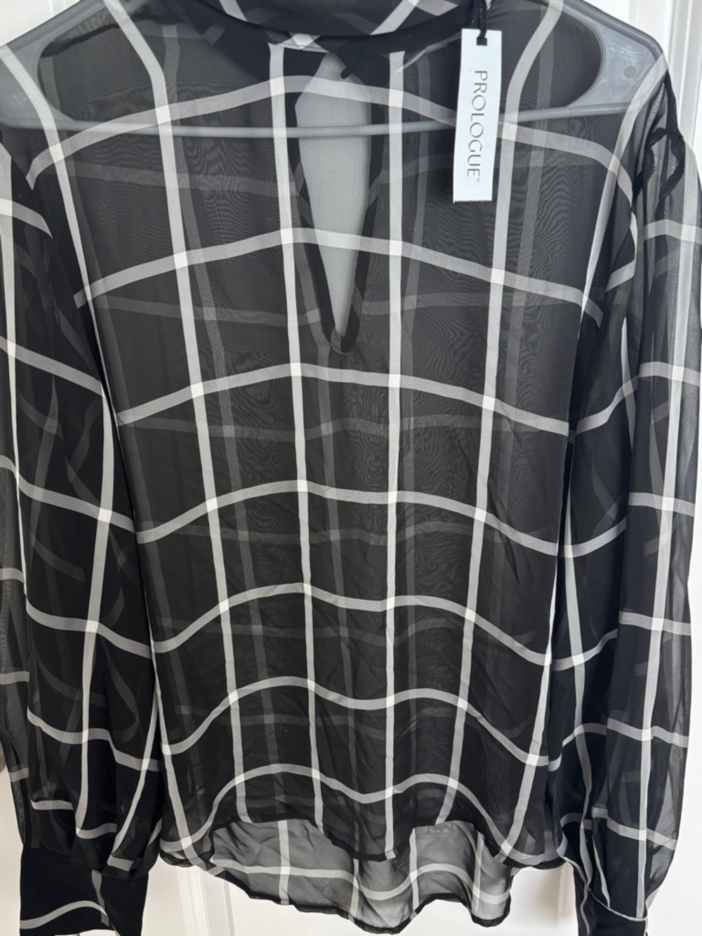 Prologue Black Sheer Windowpane Blouse
